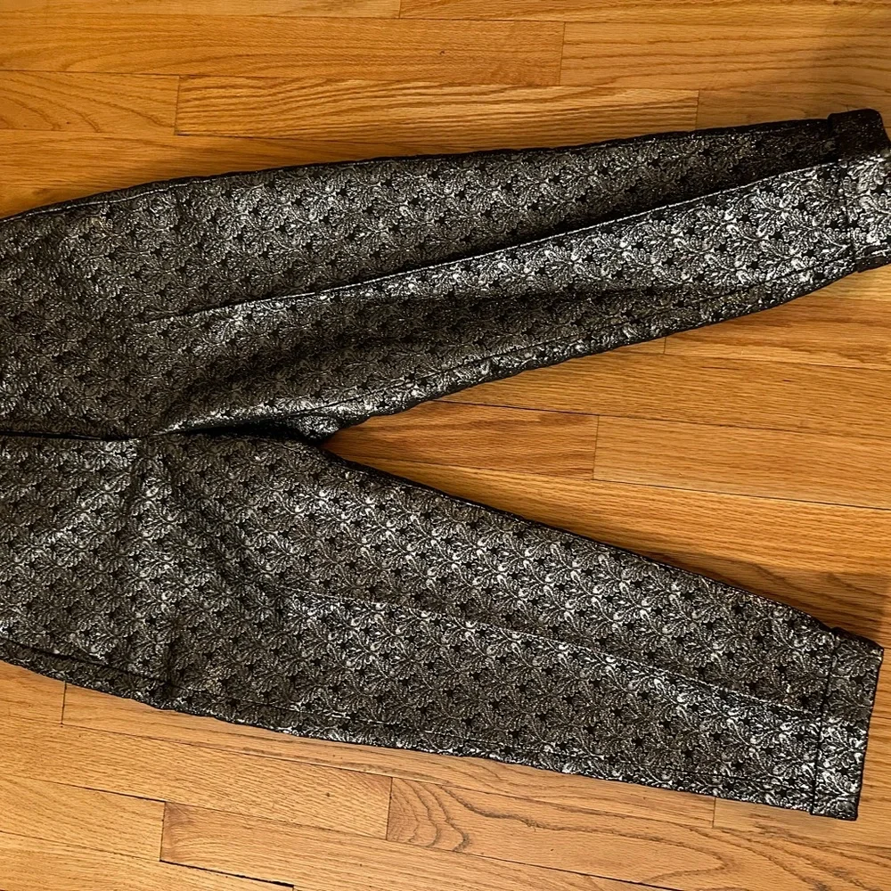 The Kooples Metallic Brocade Cropped Pants in Silver and Black - Picture 9 of 9
